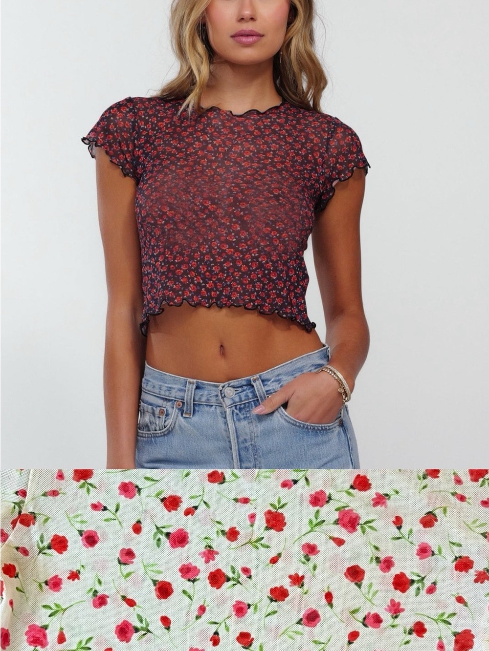 RESA Sheer Baby Tee in White and Red